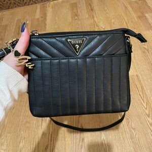 GUESS Black Quilted Crossbody with Gold Accents